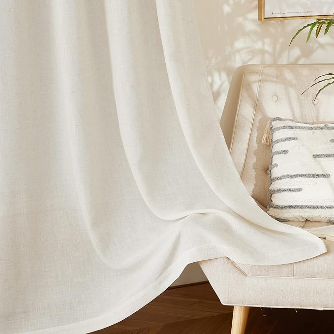 NICETOWN Natural Linen Room Divider Curtains for Bedroom, Rod Pocket & Back Tab Flax Linen Burlap Semi Sheer Window Drapes Privacy with Light Filtering for Patio Door/Bedroom, W66 x L84, 2 Pieces