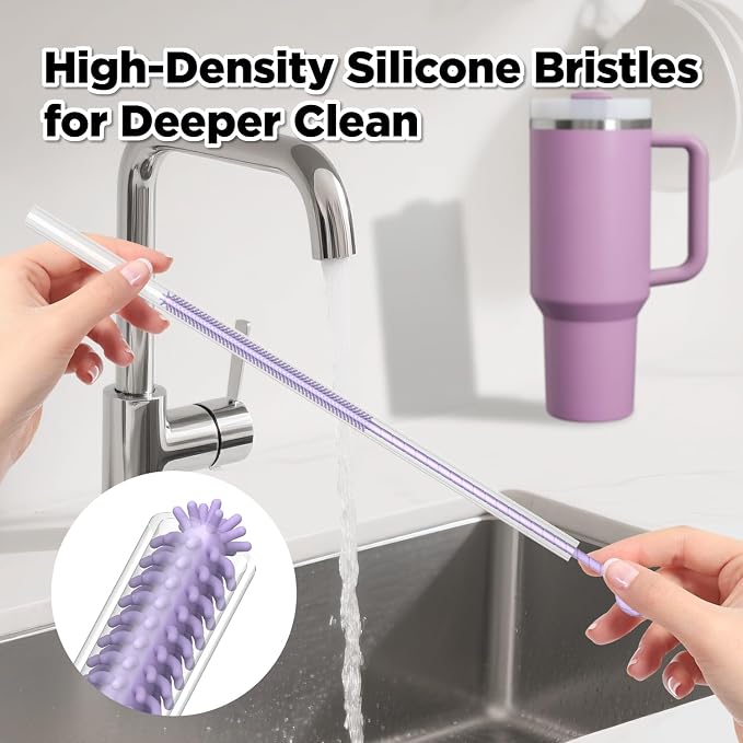 Silicone Straw Cleaner Brush, 2 Pcs Reusable Cleaning Brushes for Straws, 6mm&9mm, Purple