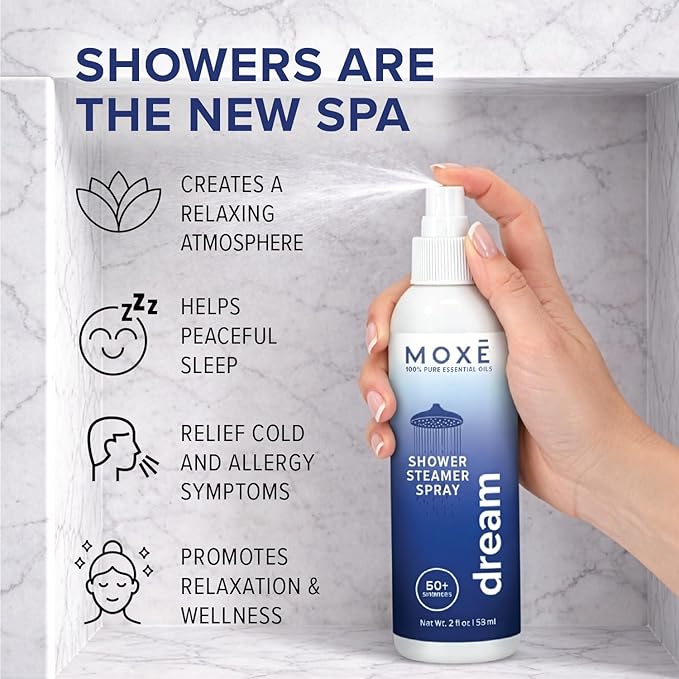 MOXĒ Shower Steamer Spray Dream Essential Oil Shower Spray – Relaxing Aromatherapy Mist for Home Spa Experience – Pure Plant Based Fragrance for Daily Routine – 1 Pack, 2oz