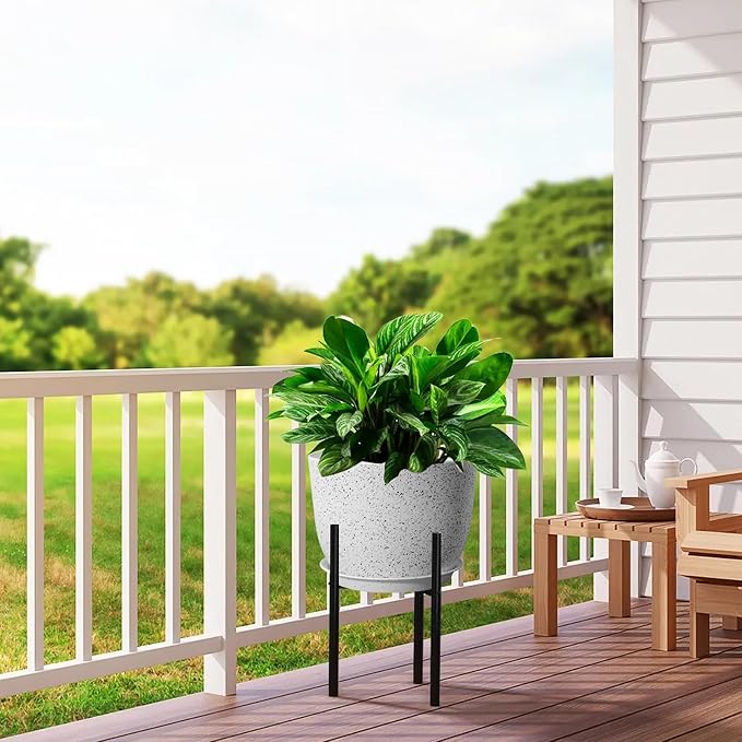 UOUZ 12inch Large Plant Pot, Modern Plastic Planter with High Driange Holes and Saucer for Indoor Outdoor Garden Plants and Flowers, White Speckles