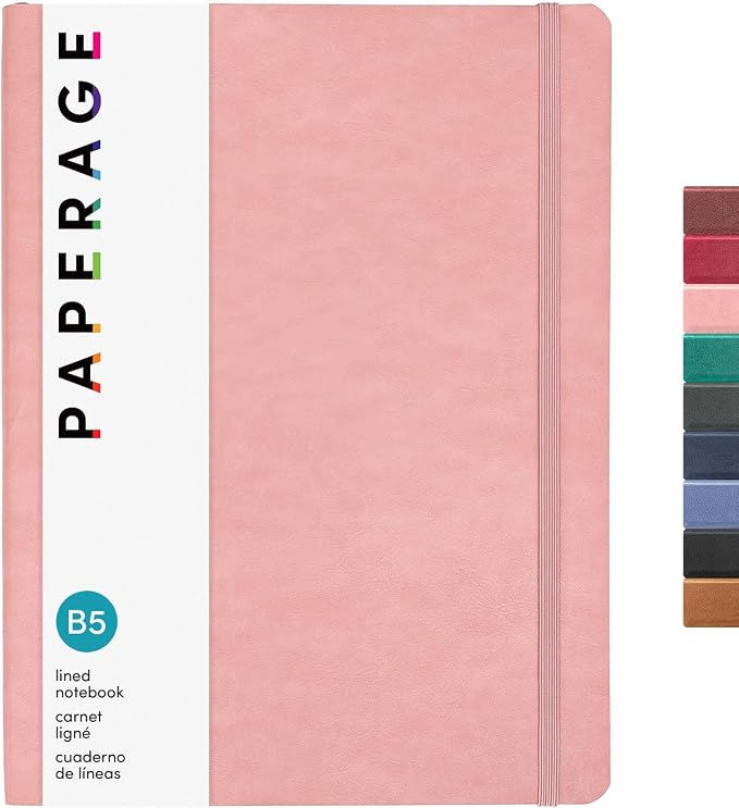 PAPERAGE Softcover Lined Journal Notebook (Blush), 176 Pages, Large B5 College Ruled Notebook, 7.6 inches x 10 inches - 100 GSM Thick Premium Paper, Soft Vegan Leather Journal for Home, Work & School