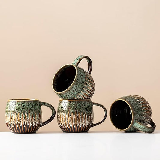 20oz Large Coffee Mug - Unique Handcrafted Look Ceramic Cup, Large Tea Mug, Microwave & Dishwasher Safe (green,Set of 4)