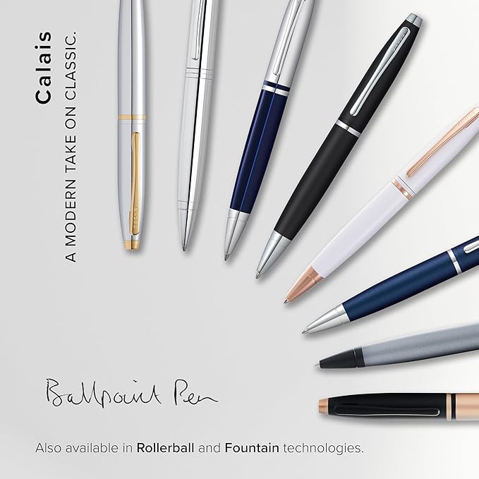 Cross Calais Refillable Twist-Action Plastic Ballpoint Pen with Chrome Appointments, Medium Ballpoint, includes Premium Gift Box and Black Cartridge, 1 Pack, Black