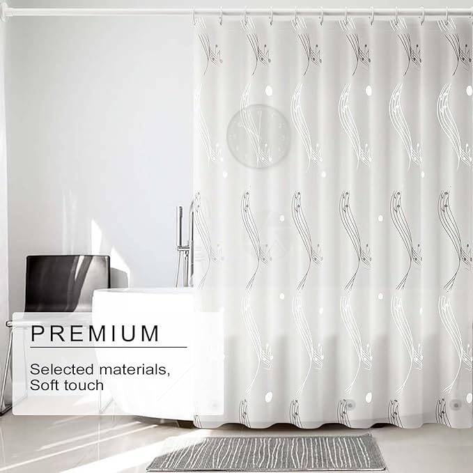 TIKABC Shower Curtain Liner, 4G PEVA Shower Liner, Plastic Waterproof Shower Curtains, 72x72 inch with Grommet Holes 3 Magnetic Weights