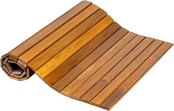 Utoplike Teak Wood Kitchen Mat with Non-Slip Rubber Backing, Roll-Up Wooden Floor Mats for Standing at Sink, Stove, or Counter, Easy Clean for Entryway or Laundry Room