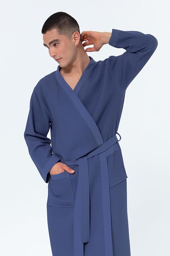 SEYANTE Turkish Cotton Waffle Robe for Men – Organic GOTS Certified Spa Bathrobe, Lightweight Kimono, Soft Cotton Bathrobe