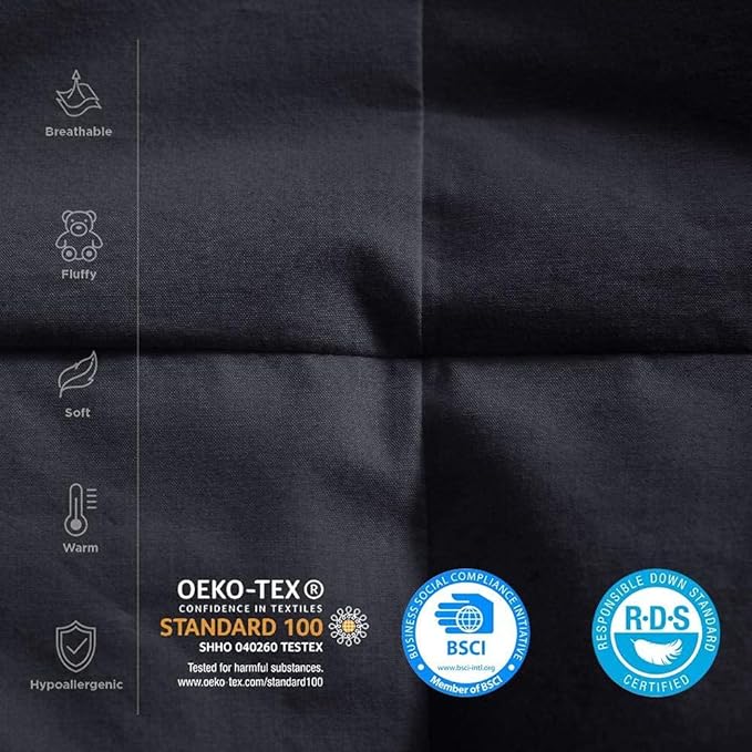 Luxurious Twin/Twin XL Goose Down Comforter, Unique Black Solid, 600 Thread Count, 100% Egyptian Cotton Cover, 65 Oz Fill Weight, 750 Fill Power