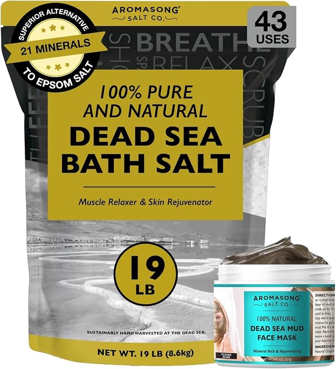 Aromasong Dead Sea Spa Bundle: 100% Pure Dead Sea Salt 19 Lb & Dead Sea Mud Mask