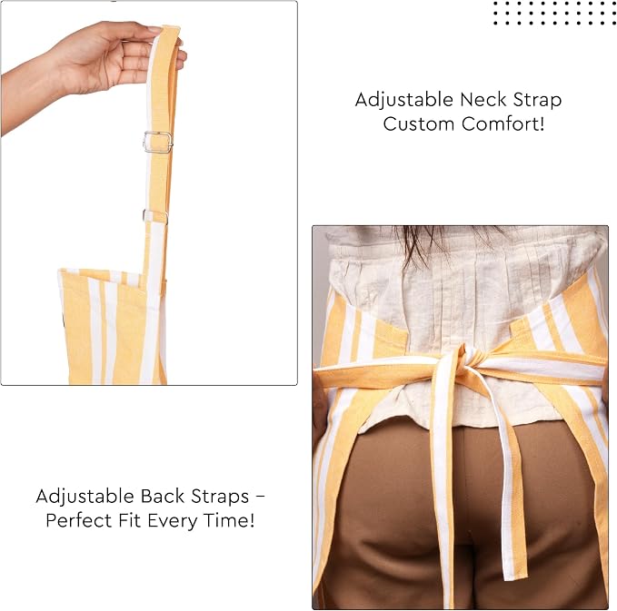Encasa XO Cotton Kitchen Aprons for Women & Men with Pocket & Towel Loop, Adjustable Neck & Back Strap for Cooking, Baking