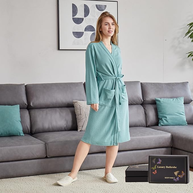 Women's Robes Luxury cotton Lightweight Summer Long Plus Size BathRobes for Women Soft Kimono Spa Knit Waffle Robes