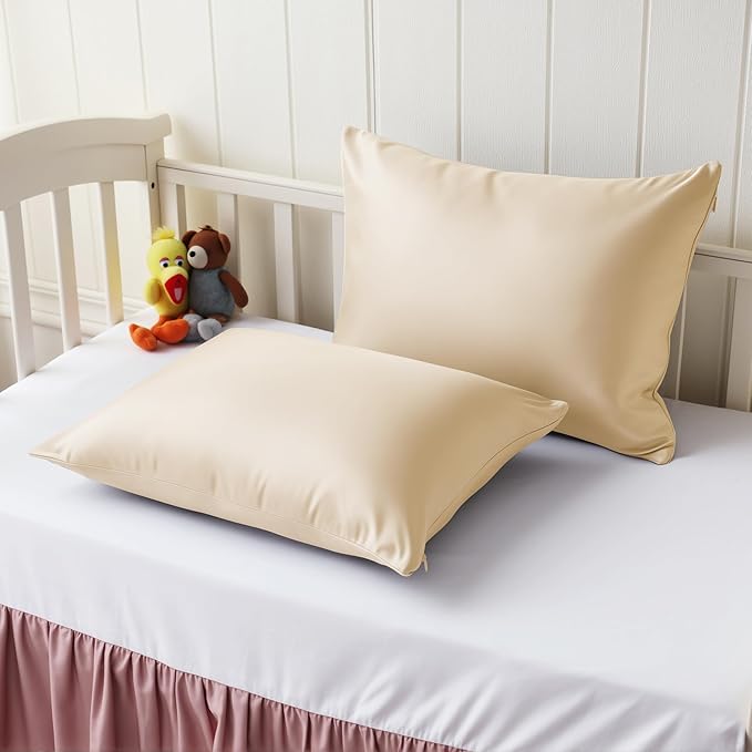 2 Pack Cooling Toddler Pillow Cases,Viscose Derived from Bamboo Small Pillow Protectors Set of 2, 400 Thread Count Soft Silky Breathable Summer Pillow Cover with Zipper Hidden (2PCS, 13‘’x18‘’,Beige)
