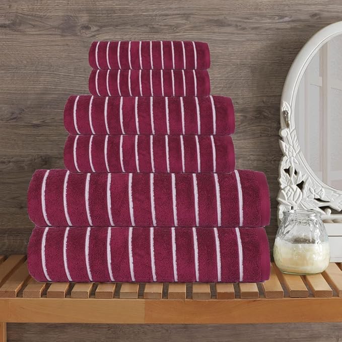 CASA COPENHAGEN Ecstatic 6Pcs 100% Egyptian Cotton Large Designer Towels Gift Set- Burgundy, 600GSM, 2Bath 2Hand 2Washcloths, Bath Towels for Bathroom Set for Women & Men