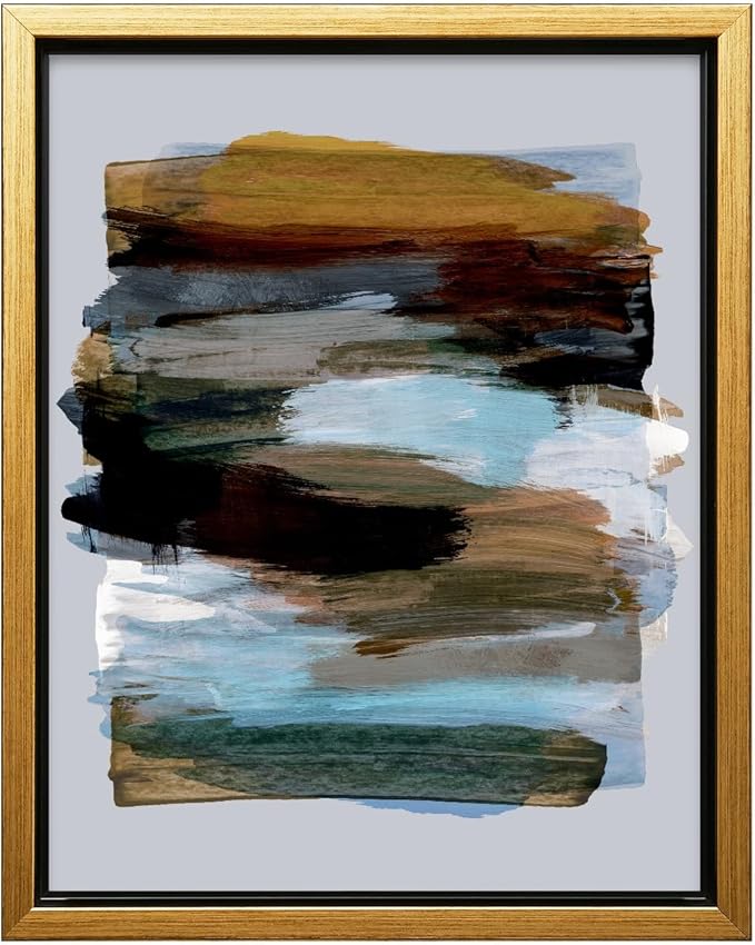 Monem Art Abstract Earth Tone Brushstroke Print - Modern Painterly Art Poster - Wall Decor for Living Room, Bedroom or Office - 8x10 Gold Framed CANVAS Wall Art by Mareike Bohmer