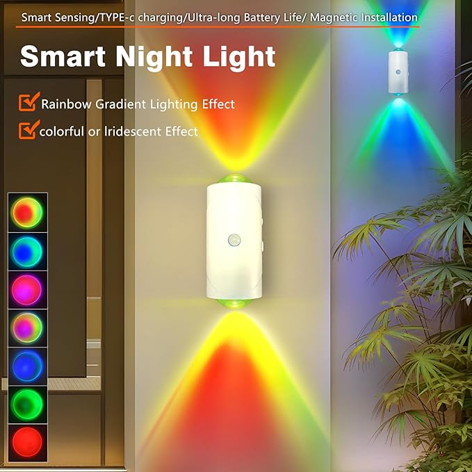 LED Wireless Wall Sconce with 7 Colors Changing, Motion Sensor Light Indoor, 1500mAh Rechargeable Battery Operated Wall Sconces for Bedroom Bedside Hallway Courtyard Doorway (White)