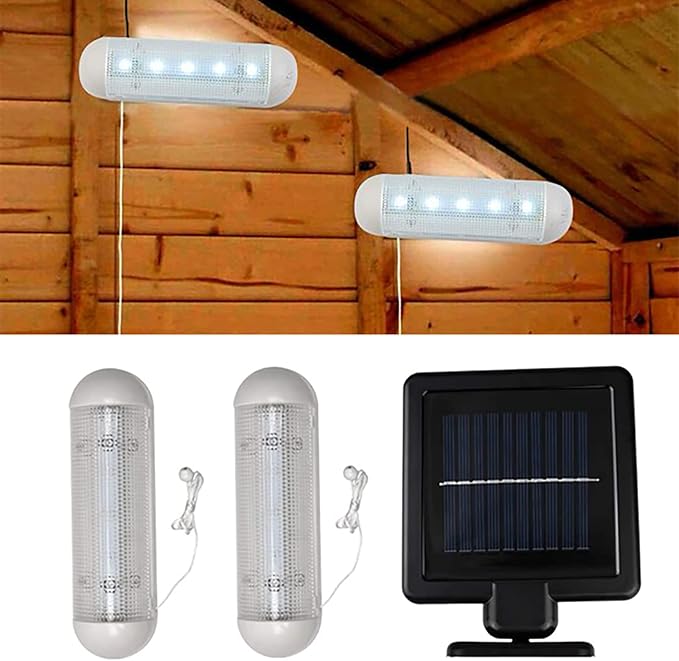 Split Solar Powered Shed Light, Rechargeable Indoor Solar Powered Light with On Off Switch, Bright Outdoor Solar Lights for Shed Interior Garden Greenhouse Corridor Garage