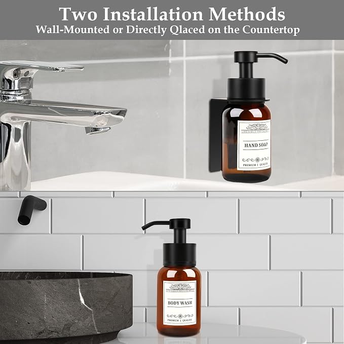 soap Dispenser 2-Pack Shower Soap Dispenser Set with Pump and Wall Mount Refillable Lotion Bottle(Amber Set of 2)