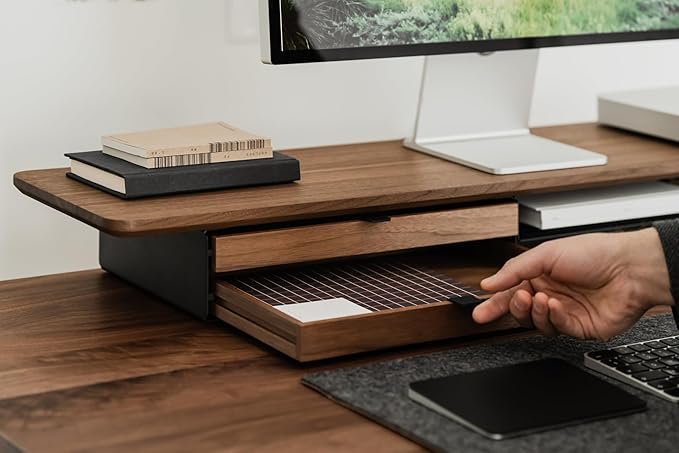OAKYWOOD Large Modular Drawer – Solid Wood Desk Organizer with Drawers – Document Holder & Office Storage – For Home Office Use – Black Walnut – Dual Size