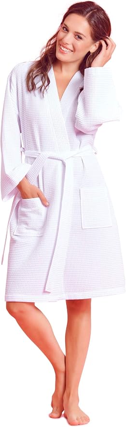 Soft Touch Linen Women's Kimono Waffle Robe-Luxurious & Absorbent & Quick Dry-Cotton & Polyester Blend