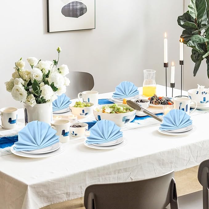 SuperO Set of 80 Cloth Napkins 17 x 17 Inch, Polyester Solid Washable Dinner Napkins with Hemmed Edges,Great for Restaurant, Wedding and Party(Blue Mist)