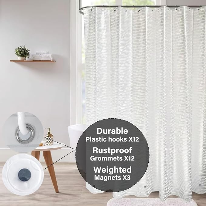 Plastic Shower Liner - Premium EVA 6G Shower Curtain Liner with Rustproof Grommets and 3 Weighted Magnets, Waterproof Shower Curtains for Bathroom (3D Water Ripple, 72" x 72")