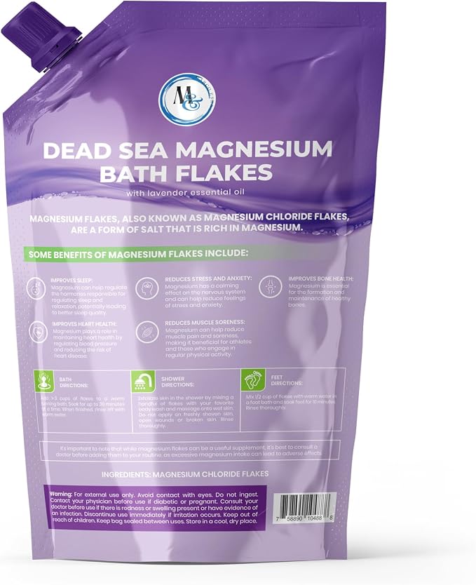 Dead Sea Magnesium Flakes Bath Salts - Superior Alternative to Epsom Salt - Premium Mineral Supplements for Muscle Relief, Aches - Sourced Natural Salts, Relaxing Bath Foot Soak (2 lb) (Lavender)