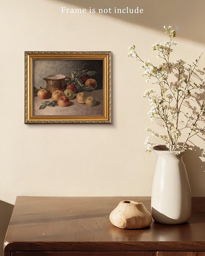 Vintage Gallery Wall Art for Home Decor, Farmhouse Kitchen Canvas Wall Decor Artwork, Antique Rustic Apple Still Life Oil Painting Print Fruit Painting for Bathroom, Living Room, Desktop - 8x10Inch Unframe