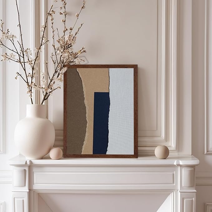 Monem Art Torn Paper Neutral Collage Print - Minimalist Scandinavian Abstract Poster - Wall Decor for Living Room, Bedroom or Office - 8x10 Brown Framed Wall Art by Mareike Bohmer