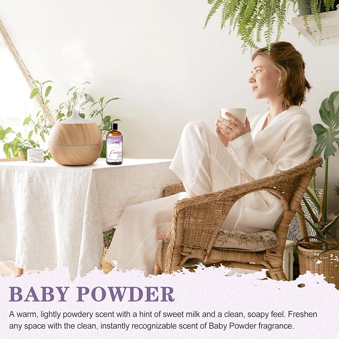 EUQEE Baby Powder Fragrance Oil, 3.38 Fl oz/ 100ml Essential Oils for Diffuser for Home, Candle Making, DIY Soap with Glass Dropper