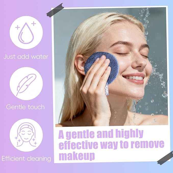 BS-MALL 6 Pcs Reusable Makeup Remover Pads with Round Box - Soft Micellar Water Wipes for Eye Shadow & Facial Cleansing - Gentle for All Skin Types - Perfect Women Gifts