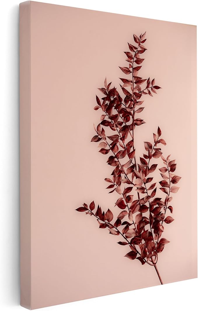 Monem Art Dried Red Botanical Branch Print - Minimalist Boho Nature Poster - Wall Decor for Living Room, Bedroom or Office - 18x24 STRETCHED CANVAS Wall Art by Mareike Bohmer