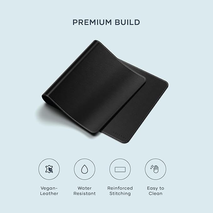 Satechi Vegan Leather Desk Mat, Large Mouse Pad Scratch and Water Resistant, Easy to Clean, Desk Pad for Office and Home, 26.8” x 12.4” x 0.1” - Black