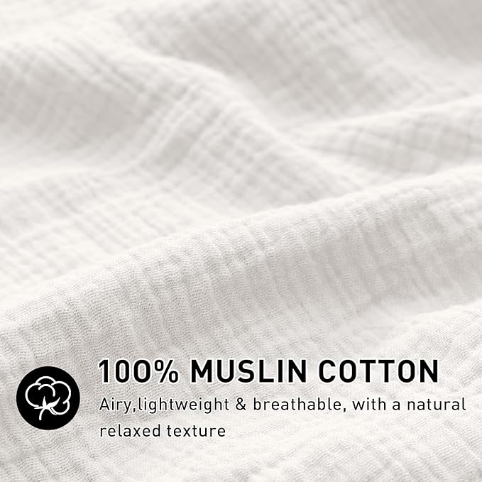 EMME Cream White Muslin Duvet Cover Queen Size, 100% Cotton Soft Gauze Bedding Set with 2 Pillowcases, Breathable Lightweight All Season Comforter Cover with Zipper & Corner Ties, 90"x90"