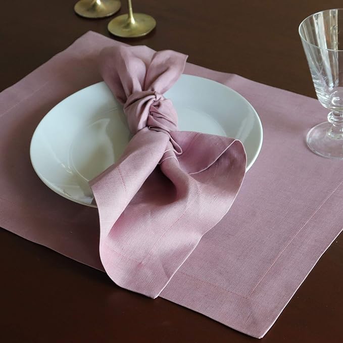 Huddleson Heather Lilac Linen Napkin 20x20 (Set of Four) Luxury Italian Linen Napkin Sewn in US