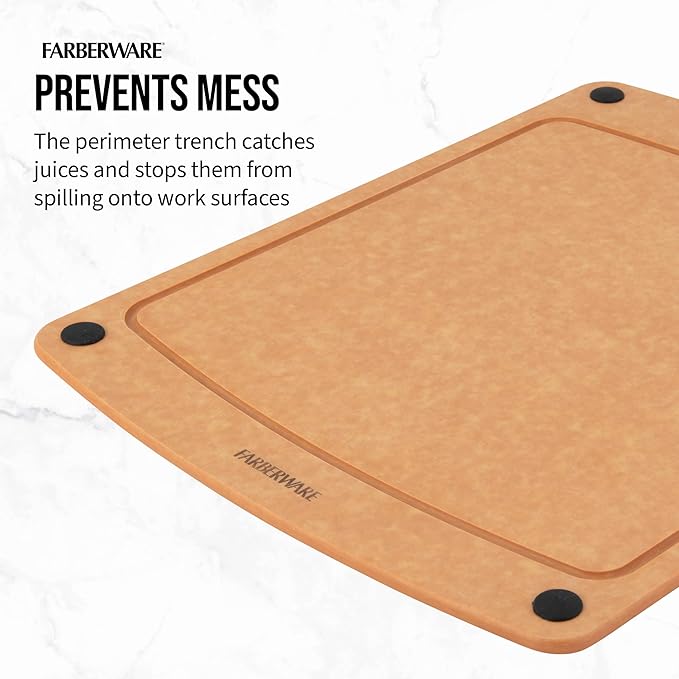 Farberware 11x14 Inch Wood Fiber Cutting Board, Dual-Sided, Knife Friendly, Non-Slip Corners, Juice Groove, Heat Resistant, Dishwasher Safe, Durable Prep Surface for Chopping and Slicing