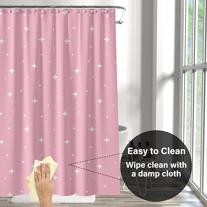 Plastic Shower Liner - Premium EVA 5G Shower Curtain Liner with Rustproof Grommets and 3 Weighted Magnets, Waterproof Shower Curtains for Bathroom (Pink Star, 72" x 72")