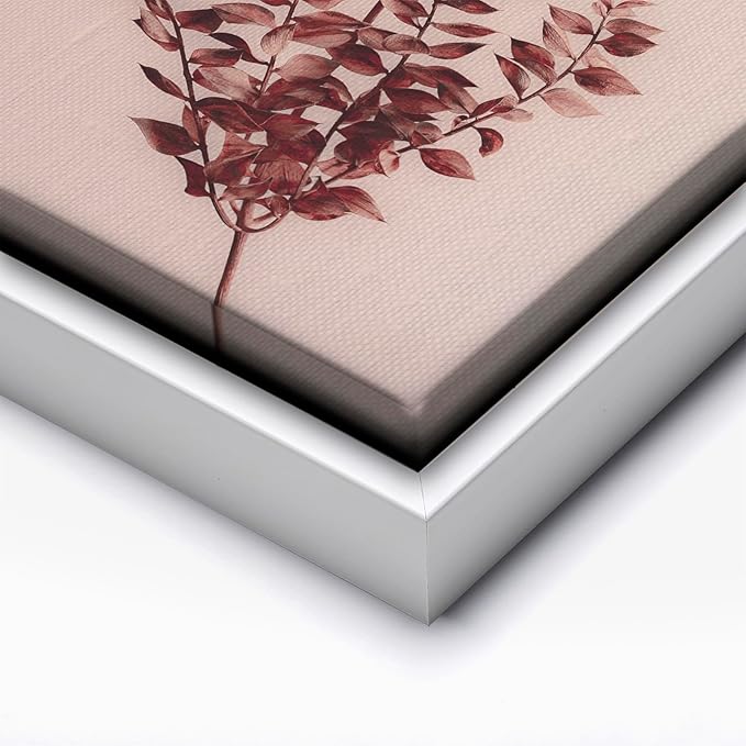 Monem Art Dried Red Botanical Branch Print - Minimalist Boho Nature Poster - Wall Decor for Living Room, Bedroom or Office - 12x16 White Framed CANVAS Wall Art by Mareike Bohmer
