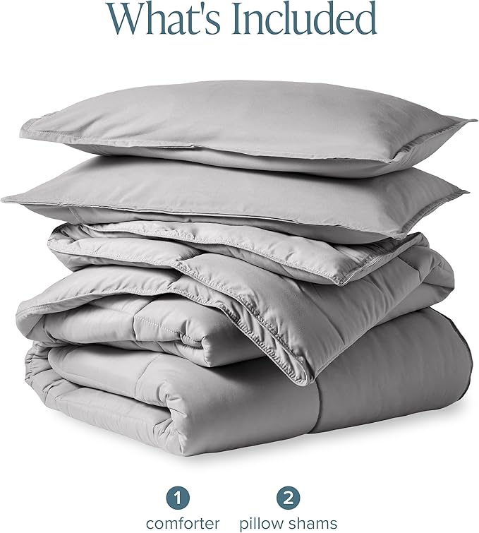 Bare Home Comforter Set - Oversized King Size - Ultra-Soft - Goose Down Alternative - Premium 1800 Series - All Season Warmth (Oversized King, Light Grey)