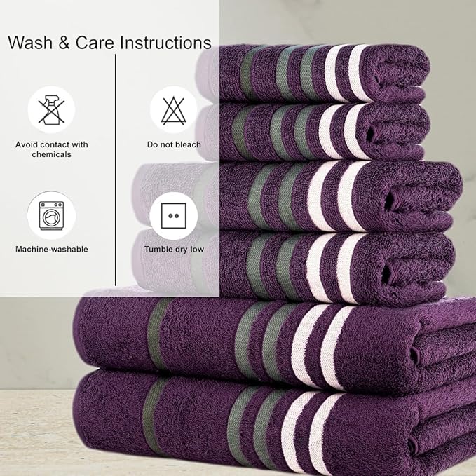 CASA COPENHAGEN Exotic 6Pcs 100% Egyptian Cotton Large Designer Towels Gift Set- Lavender, 550GSM, 2Bath 2Hand 2Washcloths, Bath Towels for Bathroom (Box Pack, Gift Set for Women & Men)