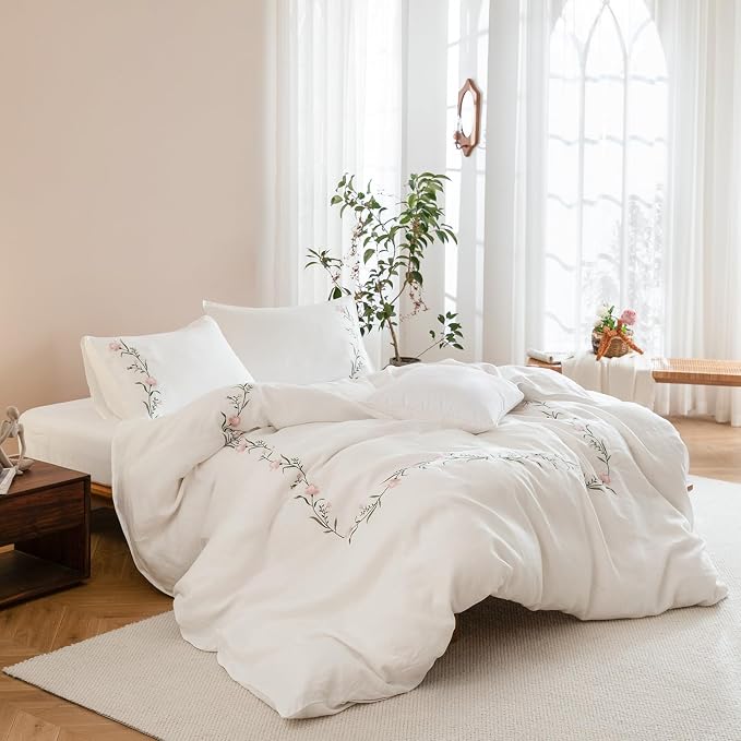 EVERLY 100% Pure Linen Duvet Cover Set King Size 104X90Inch 3pcs (1 Duvet Cover,2 Pillowcases) Soft and Breathable for All Season with Coconut Button Closure, Suitable for Hot Sleepers-Linen King