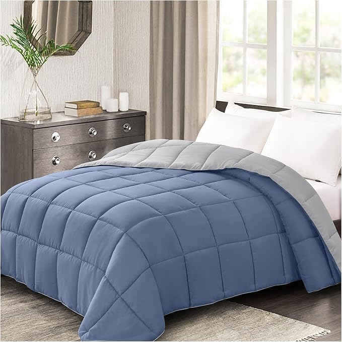 Homelike Moment Oversized Queen Comforter - Blue Duvet Insert Down Alternative Bed Comforter, Lightweight Bedding Comforters Oversize Queen Quilted Soft All Season Reversible Blue/Grey