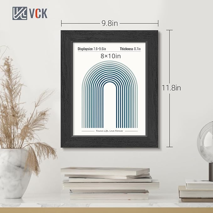 VCK 8x10 Picture Frame Set of 3, Black Wood Frames, Gallery Wall Decor Photo Frames for Wall Mounting Horizontally or Vertically