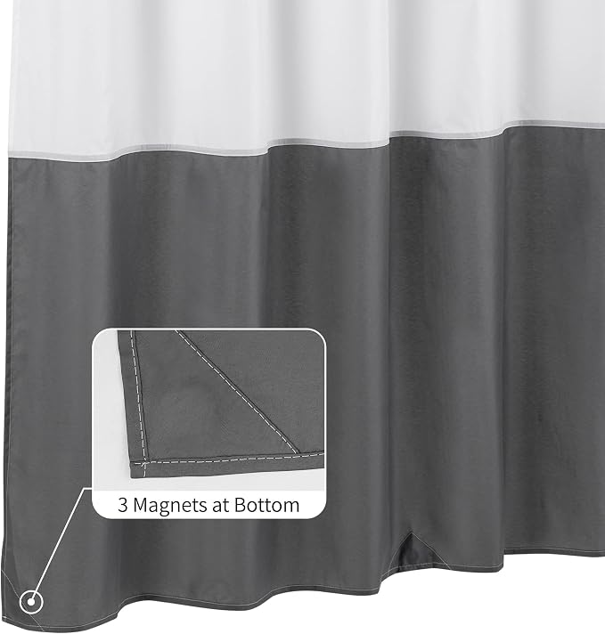 ALYVIA SPRING Waterproof Fabric Shower Curtain Liner - Soft & Light-Weight Cloth Shower Liner, 3 Bottom Magnets, Hotel Quality & Machine Washable - Standard Size 72x72, White and Dark Gray