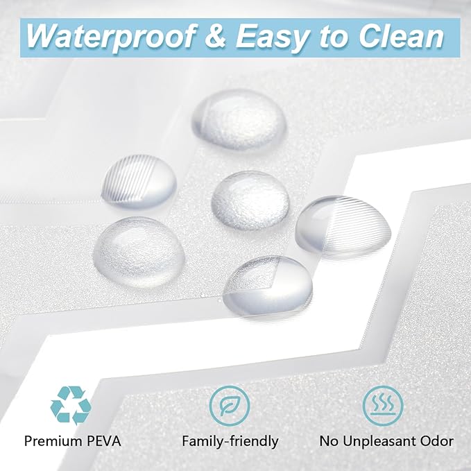 Seenus Waterproof Translucent Shower Curtain Liner with 3 Large Magnets, Bpa-Free PEVA Plastic Shower Liner Semi-Transparent, 72 x 72 Inch Bathroom Frosted Striped Vinyl Shower Curtain for Privacy