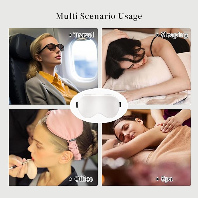 THXSILK Sleep Mask 100% 19 Momme Pure Mulberry Silk Super Smooth Cooling Sleep Eye Mask Blackout for Women/Man/Kids Eye Cover with Wide Head Strap Good Night Sleep Comfortable Travel and Nap, White