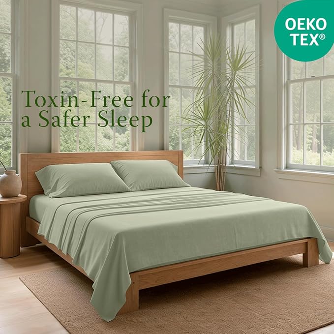 Threadmill Luxury Organic Cotton Sheets - GOTS Certified 4 Piece King Sage Green Percale Sheets Set, Breathable, Premium Sheet Set - Smooth & Cool Bedding Perfect Elastic Deep Pocket Fit