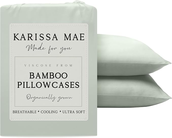 KARISSA MAE Pure Viscose from Bamboo Standard Size Pillowcase Set | 100% FSC Certified | Luxuriously Soft | Cooling | [Sea Glass]