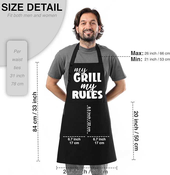 TOSHE Funny Apron Waterdrop Resistant Cotton Apron with adjustable Aprons for Women with Pockets 12 Color option Cooking (Black - My Grill My Rules)