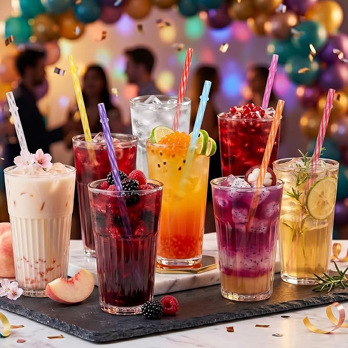 Jovitec 50 Pcs Reusable Plastic Straws with Brush 11 Inch Long Hard Plastic Straws Dishwasher Safe 10 Color Clear Replacement Drinking for 16 oz-32 oz Tumblers Cup Mason Jars Milkshakes Smoothies