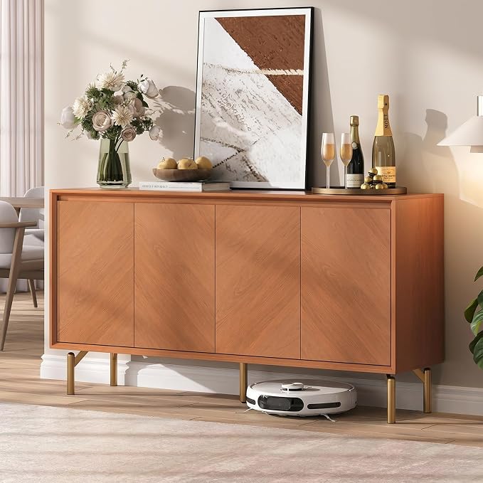 JOINICE 59" Sideboard Buffet Cabinet with Storage for Dining Room,Walnut | Adjustable Shelf,Versatile Credenza for Dining Room,Metal Legs, Living, Kitchen Coffee Bar and Entryway Console