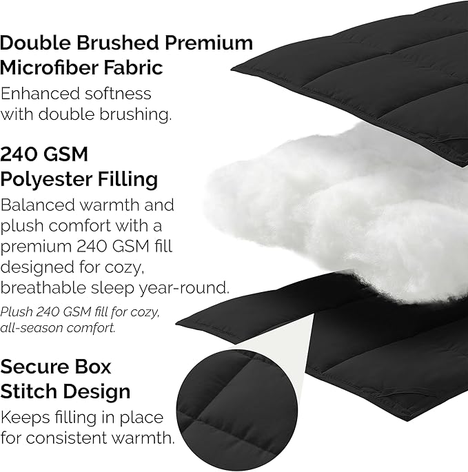 Southshore Fine Living, Inc. Twin/XL Dorm Bedding Comforter, Down Alternative Black Comforter Duvet Insert, Cozy Twin/XL Bed Spread, Machine Washable, Stain Resistant, Black